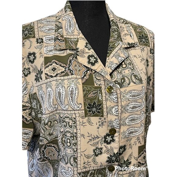 Paisley patchwork Button Front Shirt Vintage Cottage core Grandma USA - Picture 2 of 7